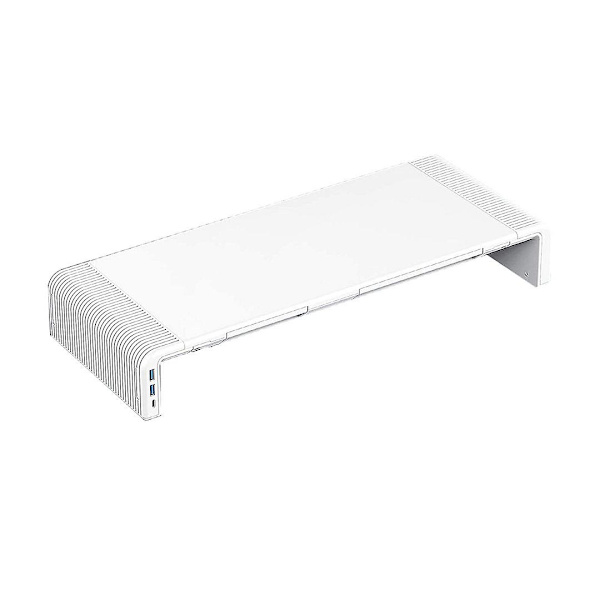 Säädettävä Monitoriteline USB 3.0- ja USB C -liitännöillä, valkoinen Yellow