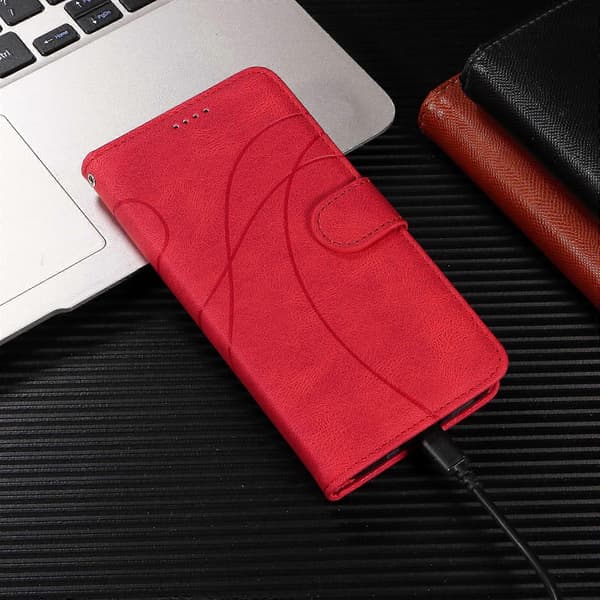 [LCS]For Honor Magic7 Lite 5G Plånboksfodral Läder Telefonfodral Stativ med Böjd Linjedesign Red