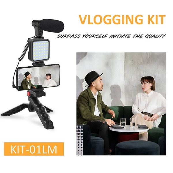 Smartphone Vlogging Kit Led kameraljus med stativ och telefonhållare Videoinspelningsutrustning för