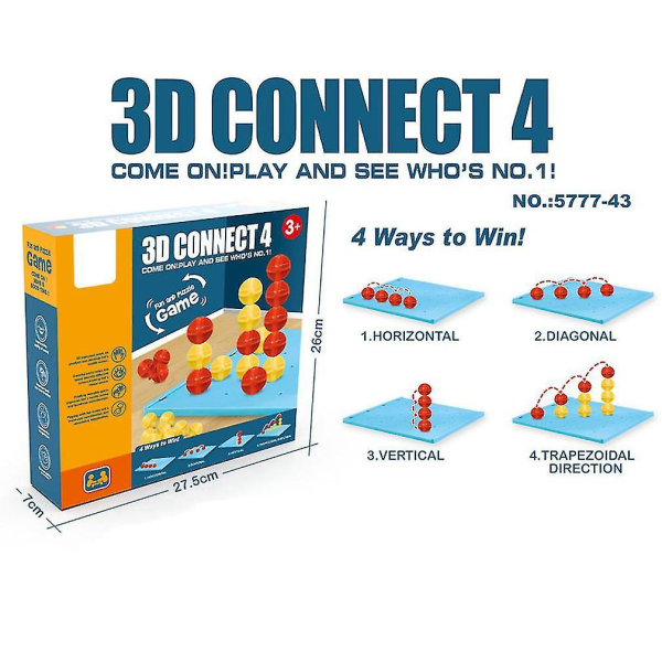 3D Neljän suora -peli, hauska lelu perheille ja juhliin