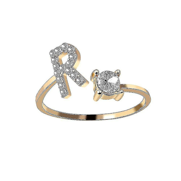 A-z Bokstav Guld Färg Metall Justerbar Öppningsring, Initialer Namn Alfabet Gold Color R