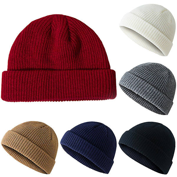 Varm Vinter Strikket Hue Fisherman Varmere Watch Cap Skully Daglig Ski Hue Wine Red