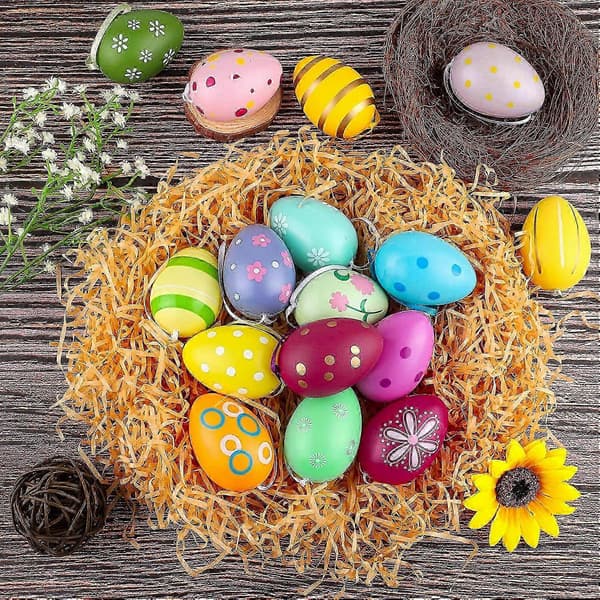 Påskepynt Malte Plastikk Dekorasjonsegg - Tilfeldig Stil - 24 Stykker
