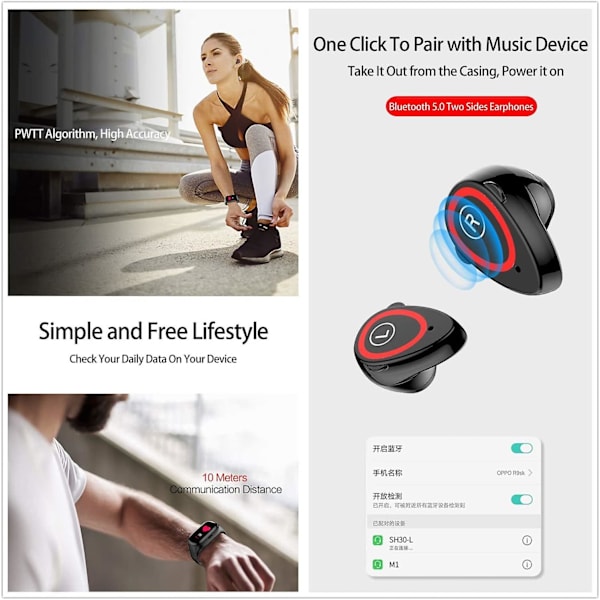 M1 2 i 1 Smart Armband Trådlöst Bluetooth Headset Combo Löpning