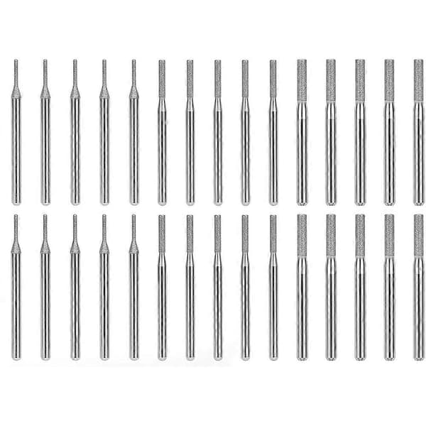 30 STK Diamantborebits Sæt 1mm 2mm 3mm, 1/8\" Skaft til Dremel Belagt Slibebit Roterende Værktøjstilbehør Silver