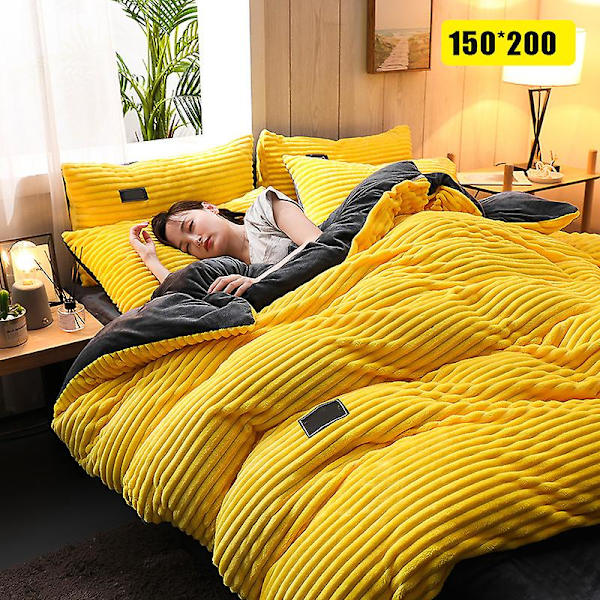 3/4 kpl Paksu Velvet Talvi Vuodevaatesetti Täysi Queen King Size Peitonpäällinen Kotitalouskäyttöön Lemon Yellow 150cm*200cm