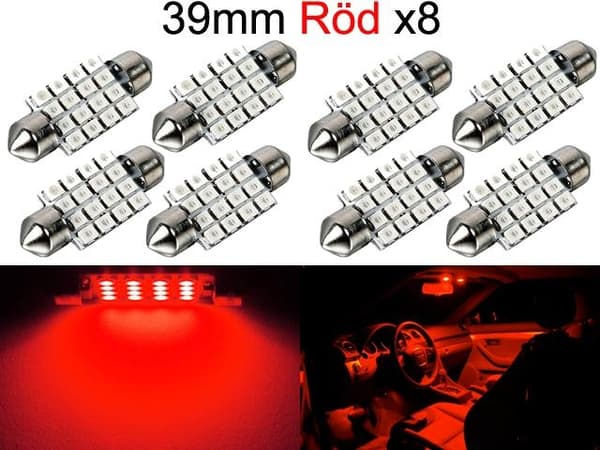 [LCS]Floodlight 36mm röd 8-pack Led 2835SMD C5W SV8.5-WELLNGS red