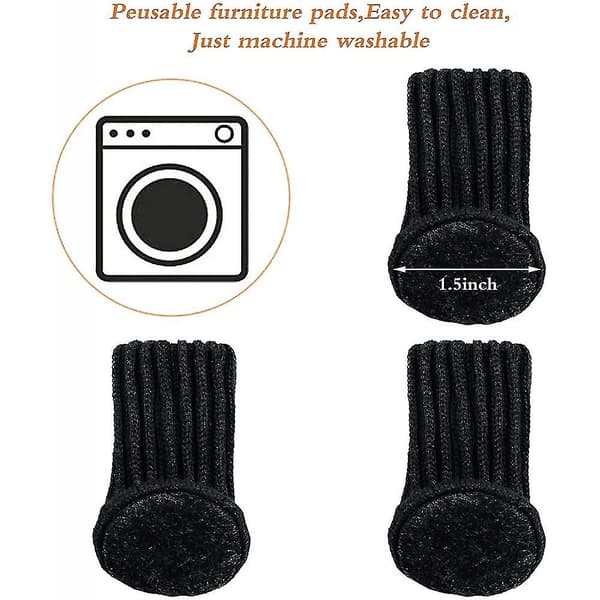 [LCS]24 stycken stolsbensskydd stickade möbelfotsockor PlattKompatibel medm möbelskor Black