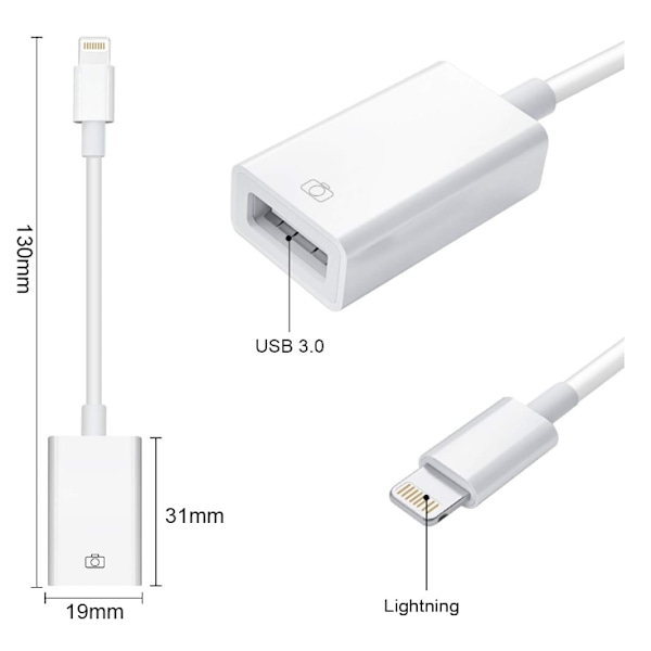 [LCS] iPhone Adapter til USB - USB 2.0 Hun til Lightning - OTG Hvid White Vit