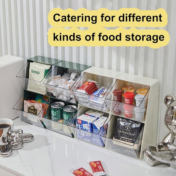 2-lags transparent oppbevaringsholder for teposer, kaffekapsler og sukker - teboksbeholder, te pose hylle, te pose stativ, te stasjon stativ (hvit)