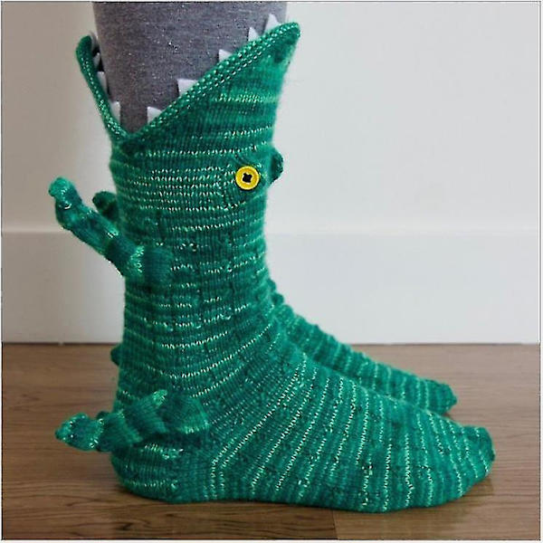Stickade Krokodilsockor för Kvinnor Kreativa Djurformade Ankelsockor Vintervarma Green crocodile