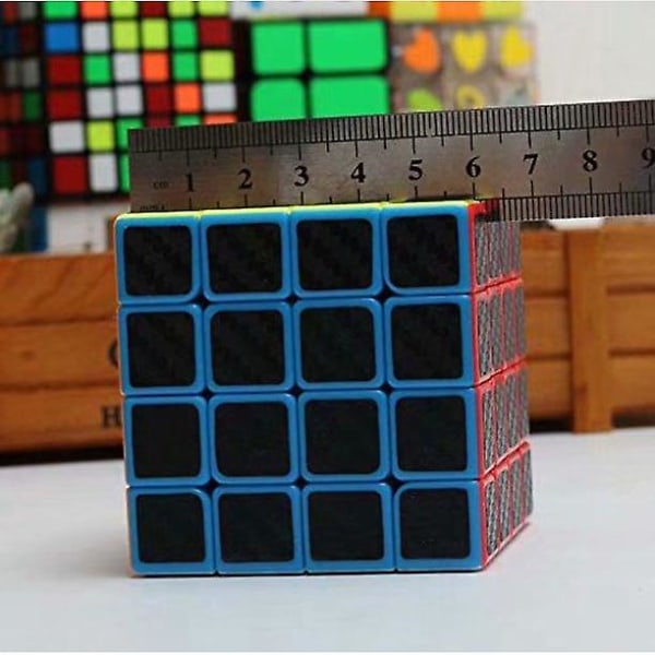 Magic Cube, Rubiks Cube Speed ​​Cube 4x4x4, Smooth Magic Carbon Fiber Sticker Rubix Speed ​​Cubes, Svart