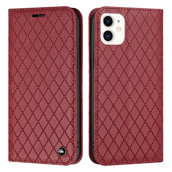 [LCS] For iPhone 11 Case, PU Leather Flip Case Magnetic Closure Wallet Card Slots Stand Case Plaid Design