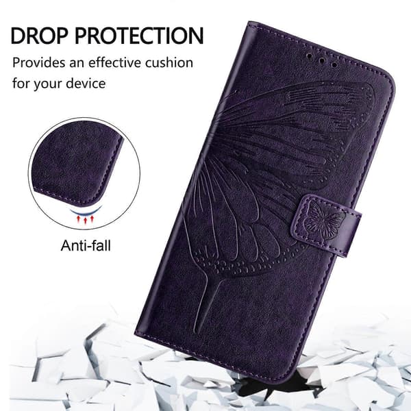 [LCS] Preget sommerfugl skinntelefonveske Dark Purple For Doogee N55 Plus