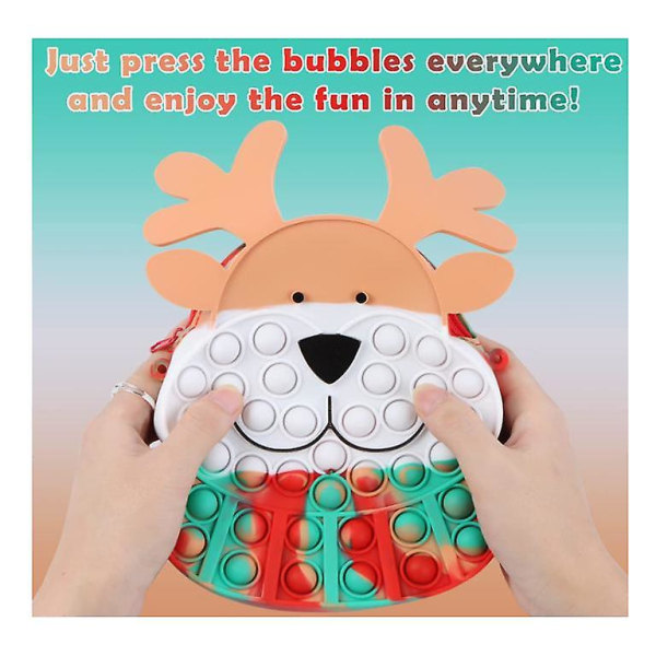 Christmas Deer Push Bubble Fidget Toy Tie Dye Dekompression Sensorisk axelväska