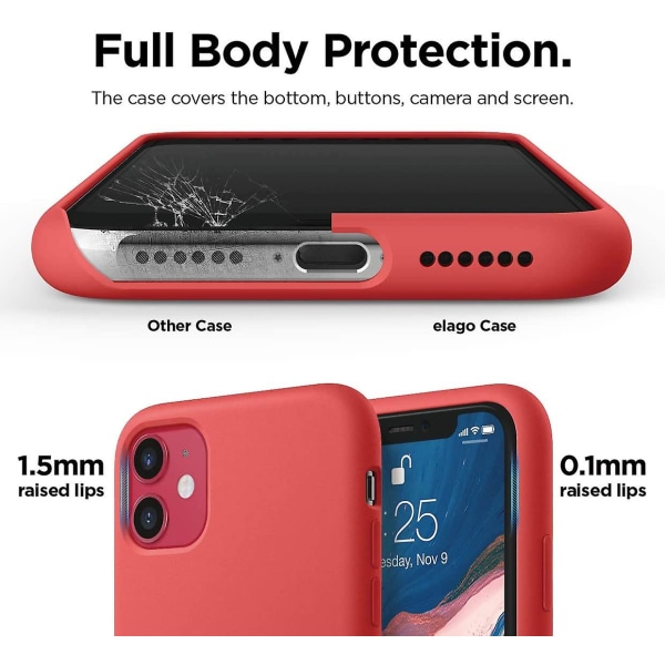 Case kompatibelt med Iphone 11 (svart) - Premium flytande silikon, upphöjd läpp (skärm- och kameraskydd Red