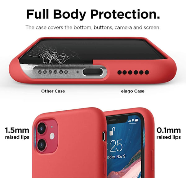 Silikonikuori Yhteensopiva Iphone 11:n Kanssa (musta) - Premium Nestemäinen Silikoni, Korotettu Reuna (näytön & Kameran Suojaus Red