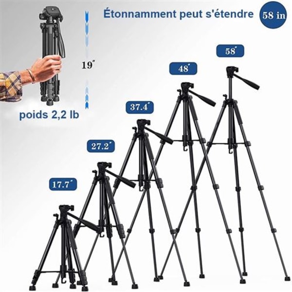 Kamerastativ 1,47 m för mobiltelefon / 5 kg kamera, 360° swi