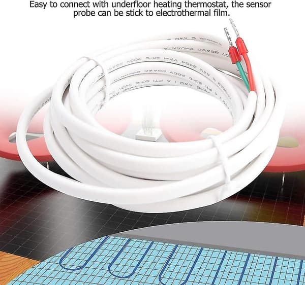 Gulvtemperatursensor, gulvvarmesensor temperatursonde, 3 meter gulvtemperatursensor sonde kabel gulvvarme termostat tilbehør
