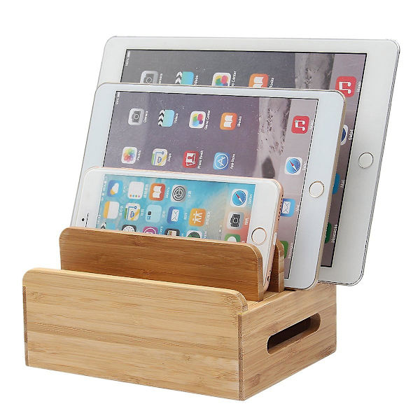 Bambus multi-enheds telefonholder opladningsdock stander bord
