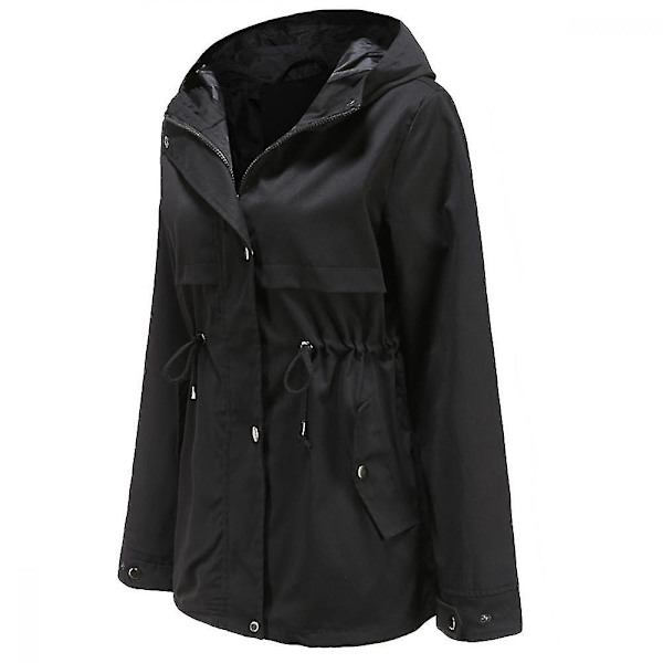 Dame Safari Militærjakke med Lynlås og Hætte med Snøre Black XL