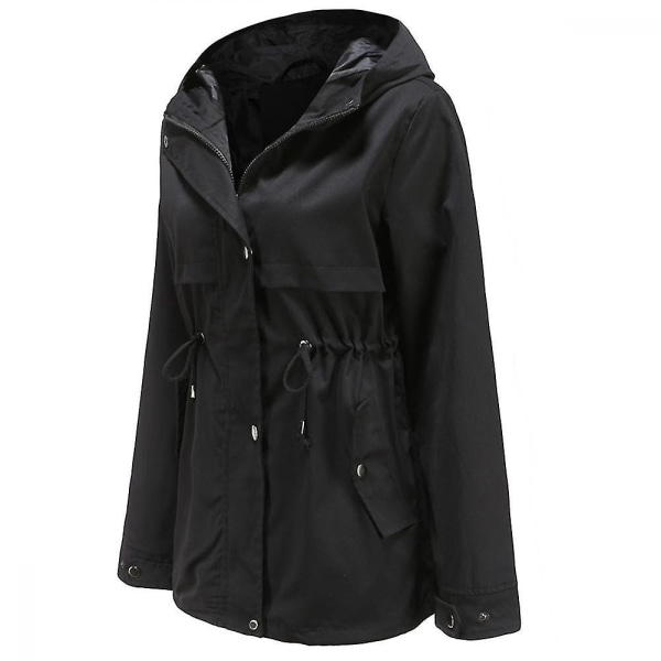 Safari Militærjakke med glidelås og snorhette for kvinner Black 3XL