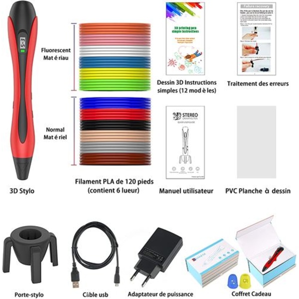 3D-utskriftspenna med LCD-skärm 12 Multicolors Filament PLA f