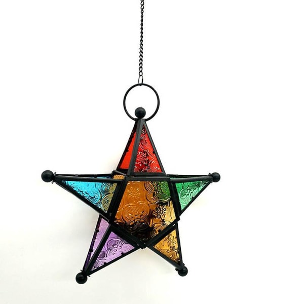 Femkantet Stjerne Lysestake Marokkansk Stil Hengende Glass Metall Lanterne Black