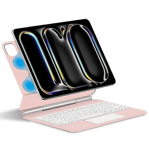 [LCS]För iPad Pro 11 (2024) Läderfodral med magnetiskt Bluetooth-tangentbord - Vit Pink