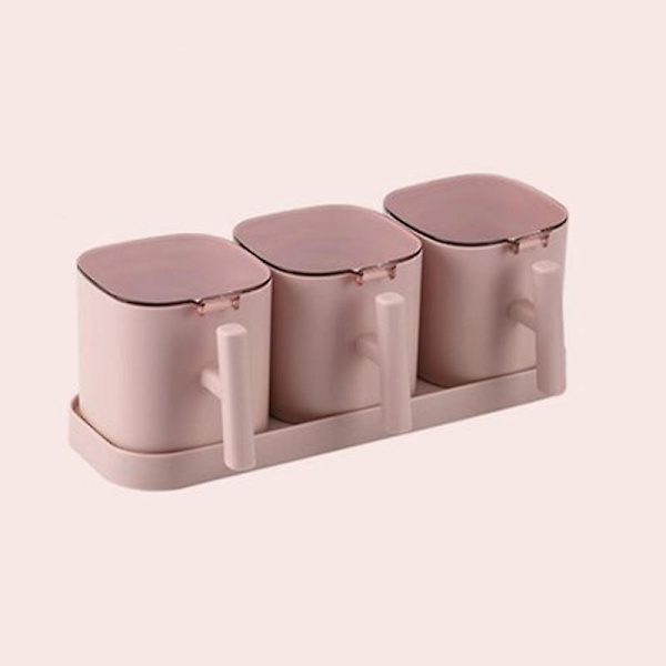 Genomskinlig Kryddhylla Kryddburkar 3/4 Delars Kryddbox Set Kryddbehållare Med Lock Och Sked Pink Three Groups