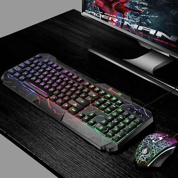 Trådbunden LED Regnbågs RGB Speltangentbord och Musuppsättning Upplyst för PC Laptop