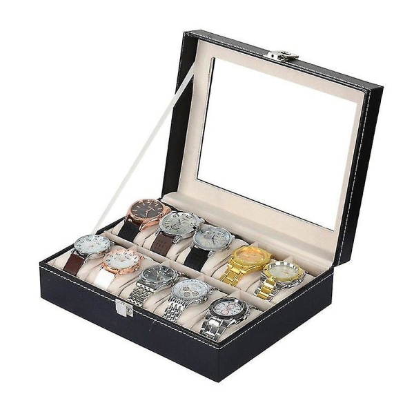 PU Läder Armbandsur Display Box 12 Fack Förvaringshållare Organizer Fodral Smyckeskrin