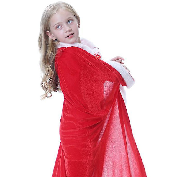 Lasten jouluinen punainen hupullinen viitta, täyspitkä naamiaisasu 120CM