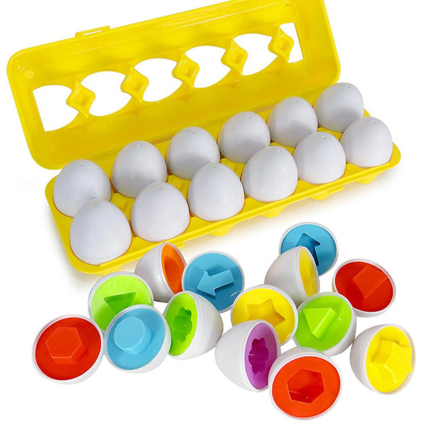 Matchande ägg 12 st Set Färg & Form Identifiering Sorteringspussel Påsk Resebingospel
