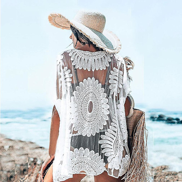 Broderi Strandklær Bluse Trykk Blonde Solbeskyttelse Bikini Cover Up