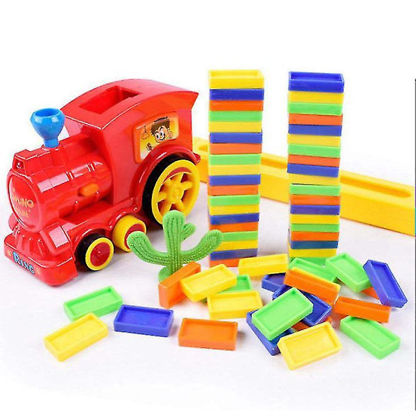 Puzzle Domino Bil Børn Tog Legetøjssæt Domino Byggeklodssæt red