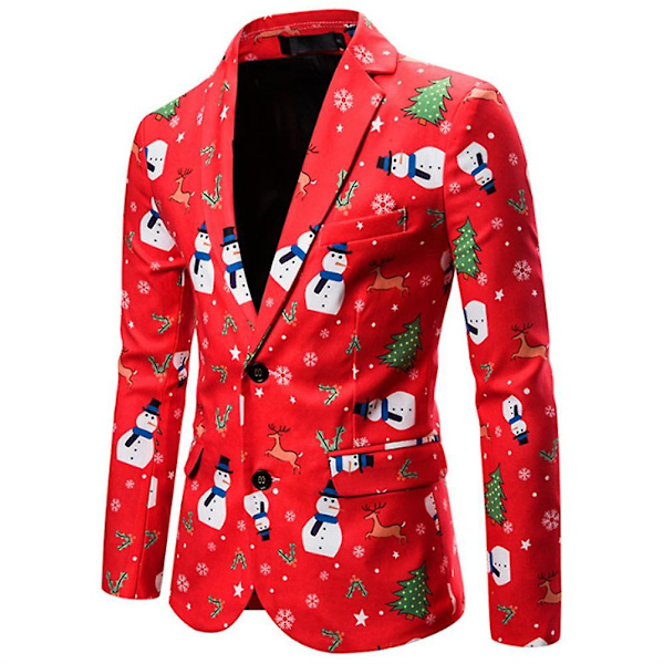 Herre Juleprint Blazer Jakke Casual Slim Knapper Dress Mann Langermet Jakke XX-Large