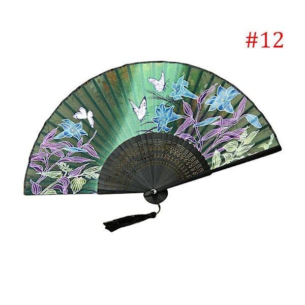 Mode Fjäril Blommor Mönster Spets Bambu Handhållna Fällbara Fläktar För Flickor Kvinnor 12