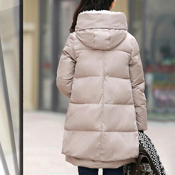 Dam Vinter Vardaglig Lös Varm Förtjockad Jacka Med Huva Brödstil Dragkedja Kappa khaki M