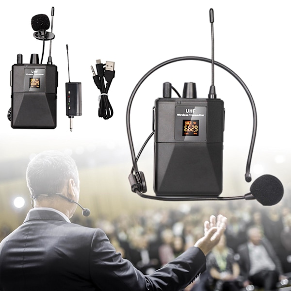 Trådløs UHF Lavalier Mikrofon Headset Revers Mikrofon Bodypack Sender Modtager FB Ny