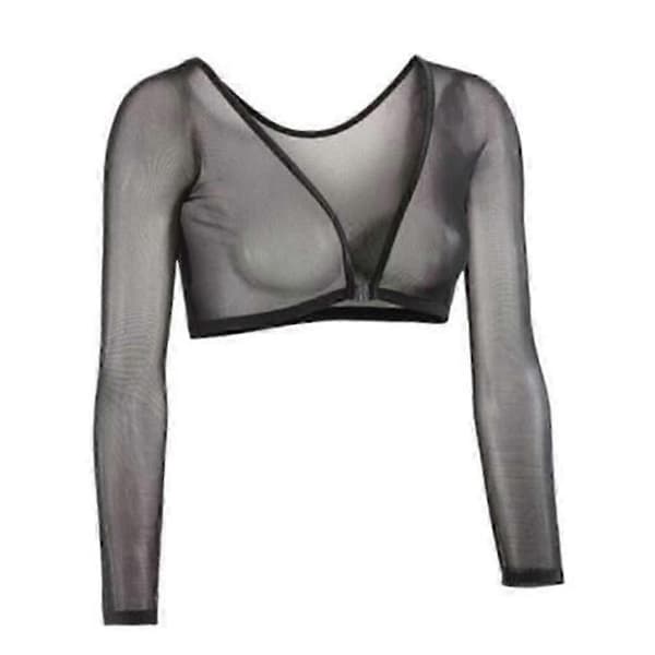 [LCS]Sömlös armformare kort beskuren navelmesh-kofta plus size armformare Black M