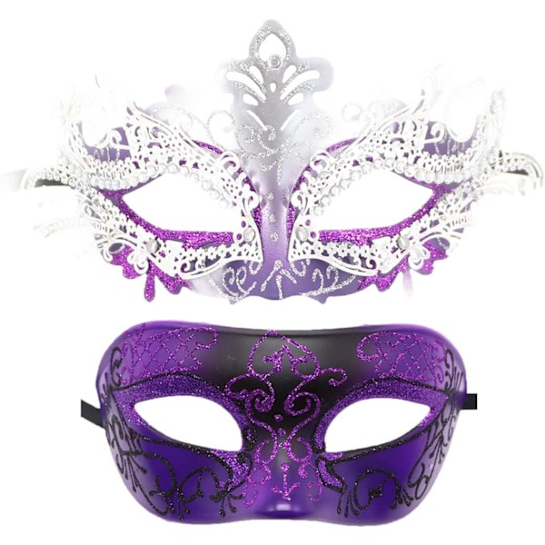 Par med Maskerade Maske Metall Jern Sommerfugl Ballmaske (Sølv Lilla) 2 Stykker Silver purple