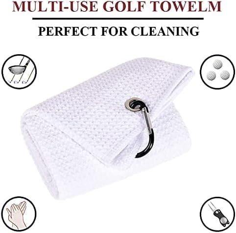 [LCS] 2-pack 16\" x 24\" trefaldiga golfhanddukar, premium mikrofibertyg med våffelmönster (vit) White