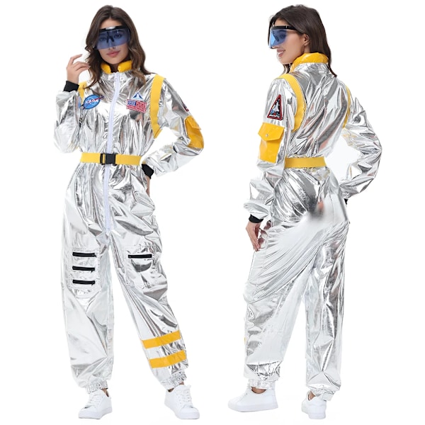 Voksen Rum Astronaut Sølv Jumpsuit til Mænd og Kvinder Halloween Cosplay Kostume Par Rumdragt Robot Uniform Kostume XL XL Women Yellow Set
