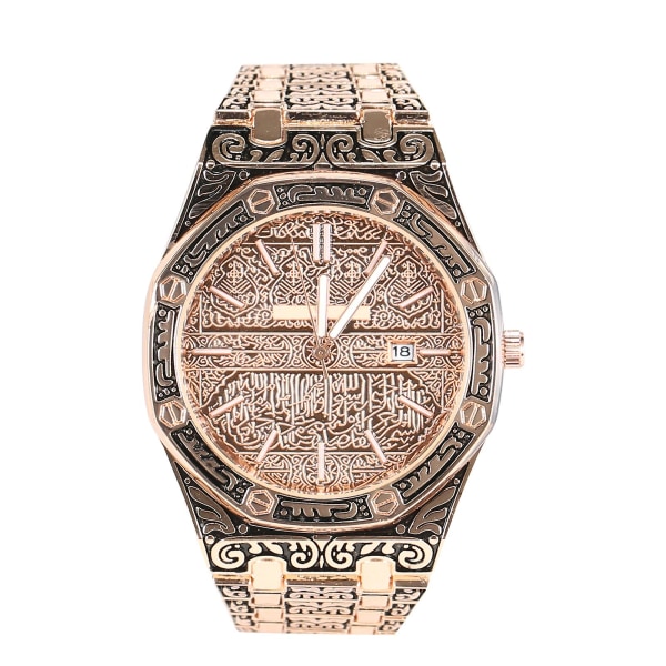Mecca Edition Vintage Carved Watch Lyx Islamisk Watch För Män Business Gold Pink