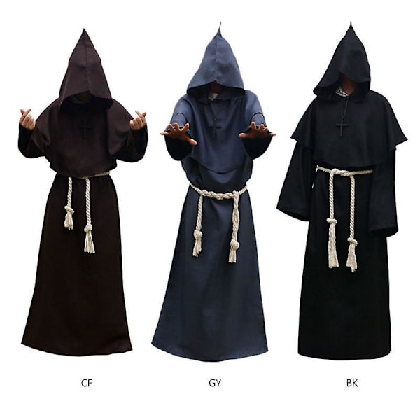 Unisex halloween kappe med hætte kostume cosplay munkedragt a Black 2xl