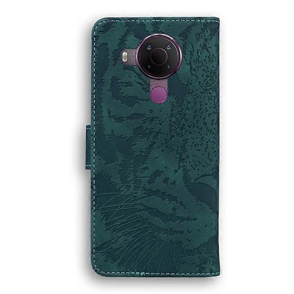[LCS] For Nokia 5.4 Tiger Embossing Pattern Horisontal Flip Skinnveske Green