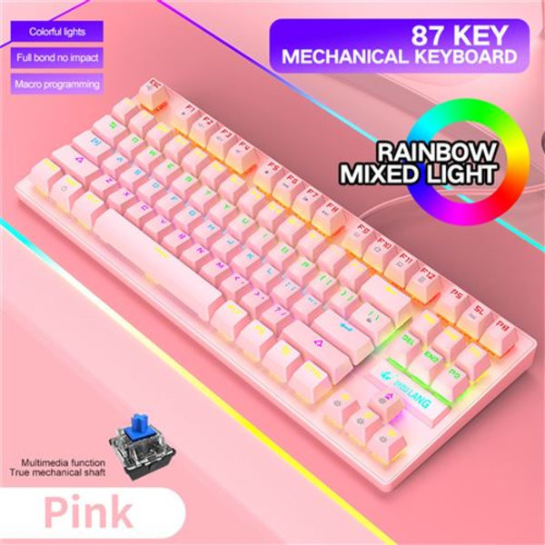 87-tangenters mekaniskt gamingtangentbord för tävling - Rosa
