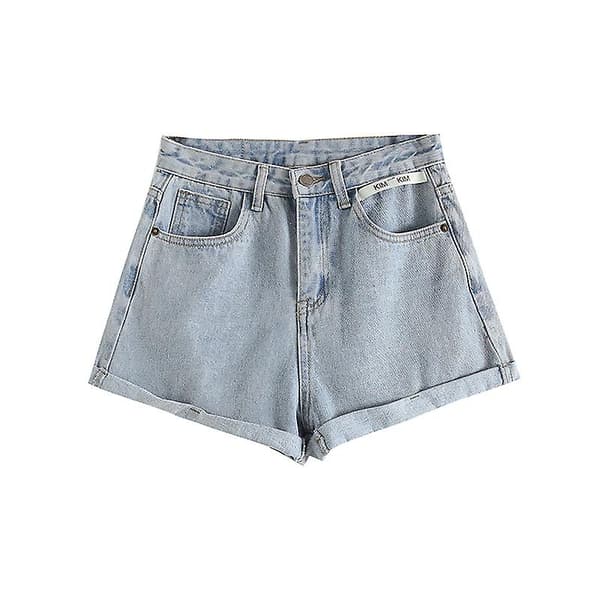 [LCS] Højtaljede krøllede bogstav-patch vaskede denimshorts hotpants L