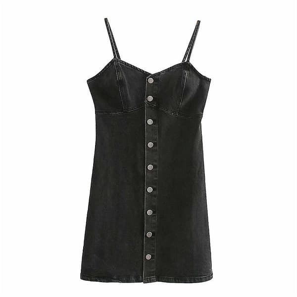 [LCS]Denim midja svart grå hängselklänning kjol M